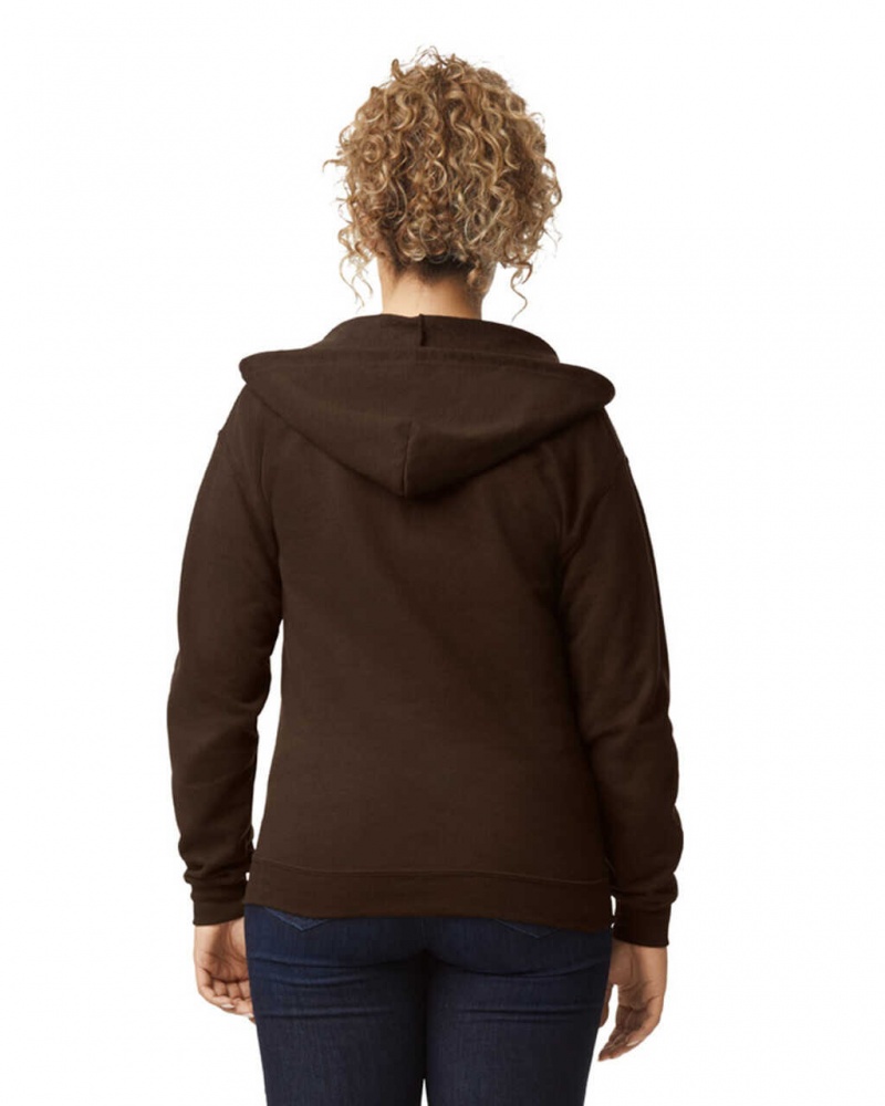 Dark Chocolate Women's Gildan 18600 Full Zip Hoodie Sweatshirt | VBTE91084