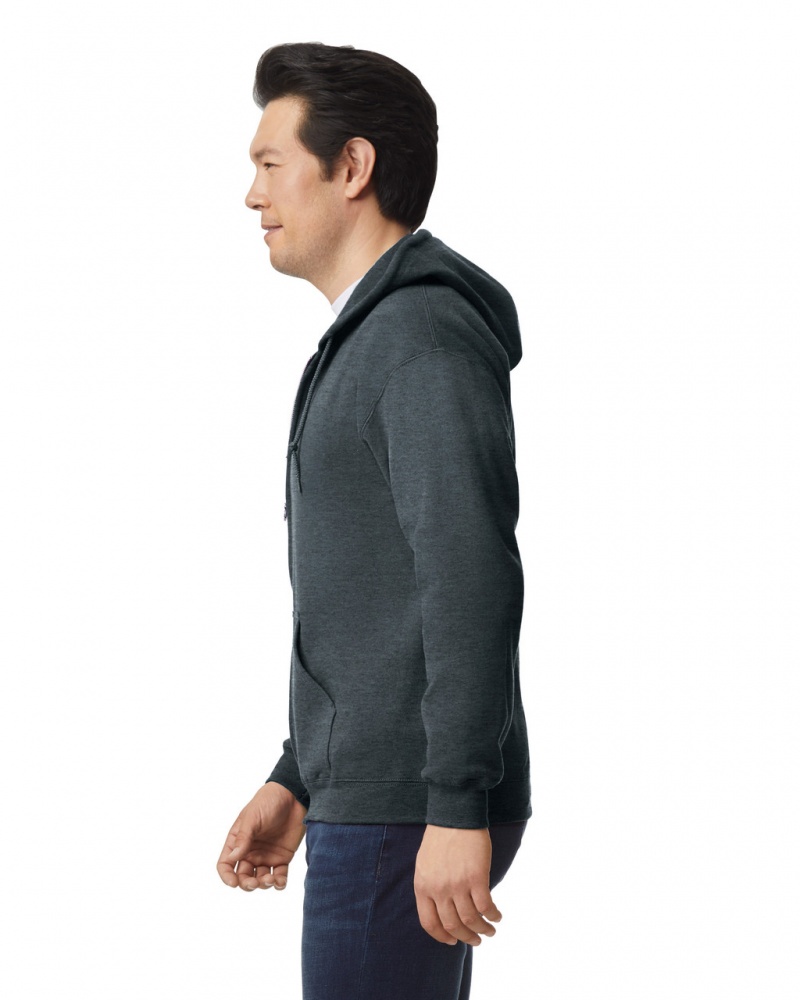 Dark Heather Men's Gildan 18600 Full Zip Hoodie | QXJC95837