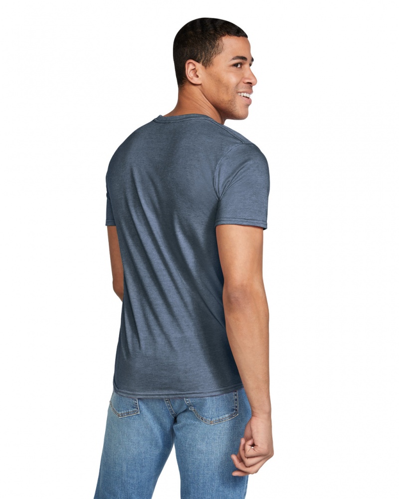 Heather Indigo Men's Gildan 64000 T-Shirts | NVCQ08743