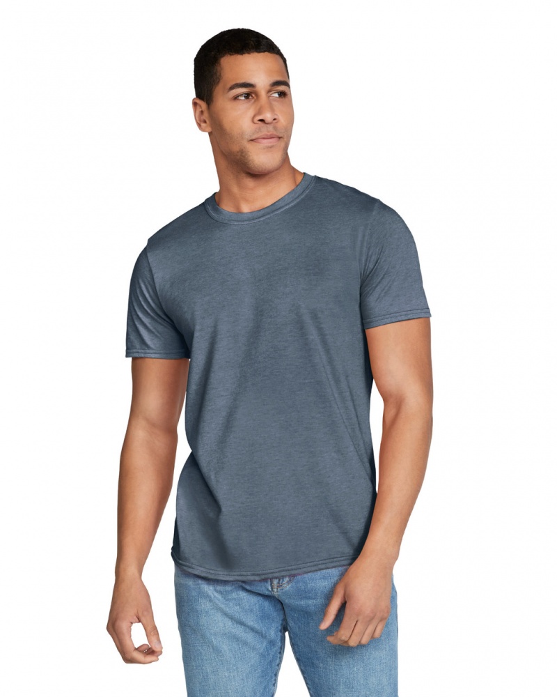 Heather Indigo Men\'s Gildan 64000 T-Shirts | NVCQ08743