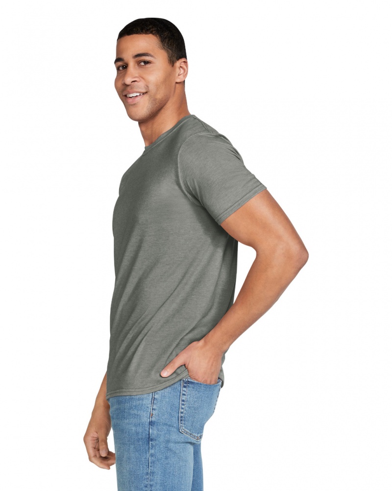 Heather Military Green Men's Gildan 64000 T-Shirts | NMDG91374