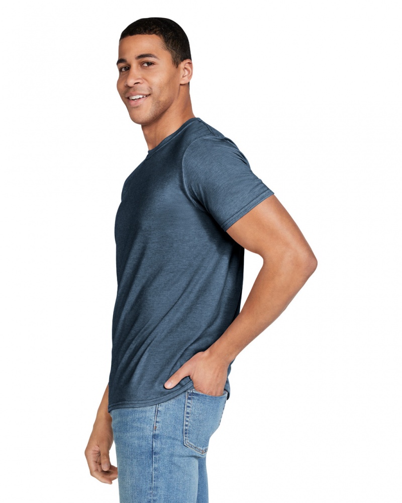 Heather Navy Men's Gildan 64000 T-Shirts | WNGE06547