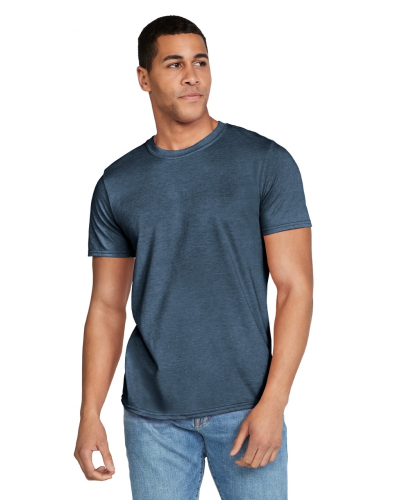 Heather Navy Men\'s Gildan 64000 T-Shirts | WNGE06547