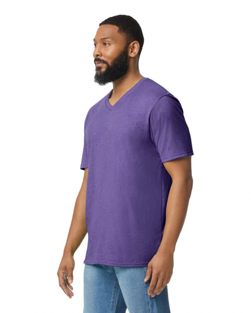 Heather Purple Men's Gildan 64V00 V-Neck T-Shirts | UQOE45079