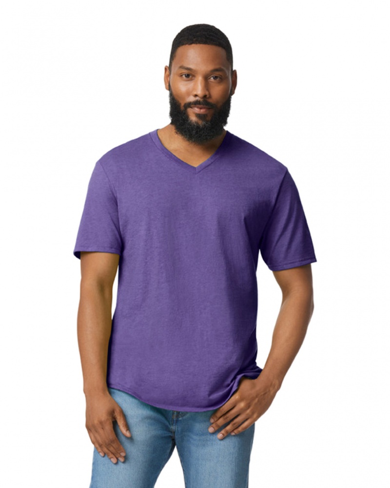 Heather Purple Men\'s Gildan 64V00 V-Neck T-Shirts | UQOE45079