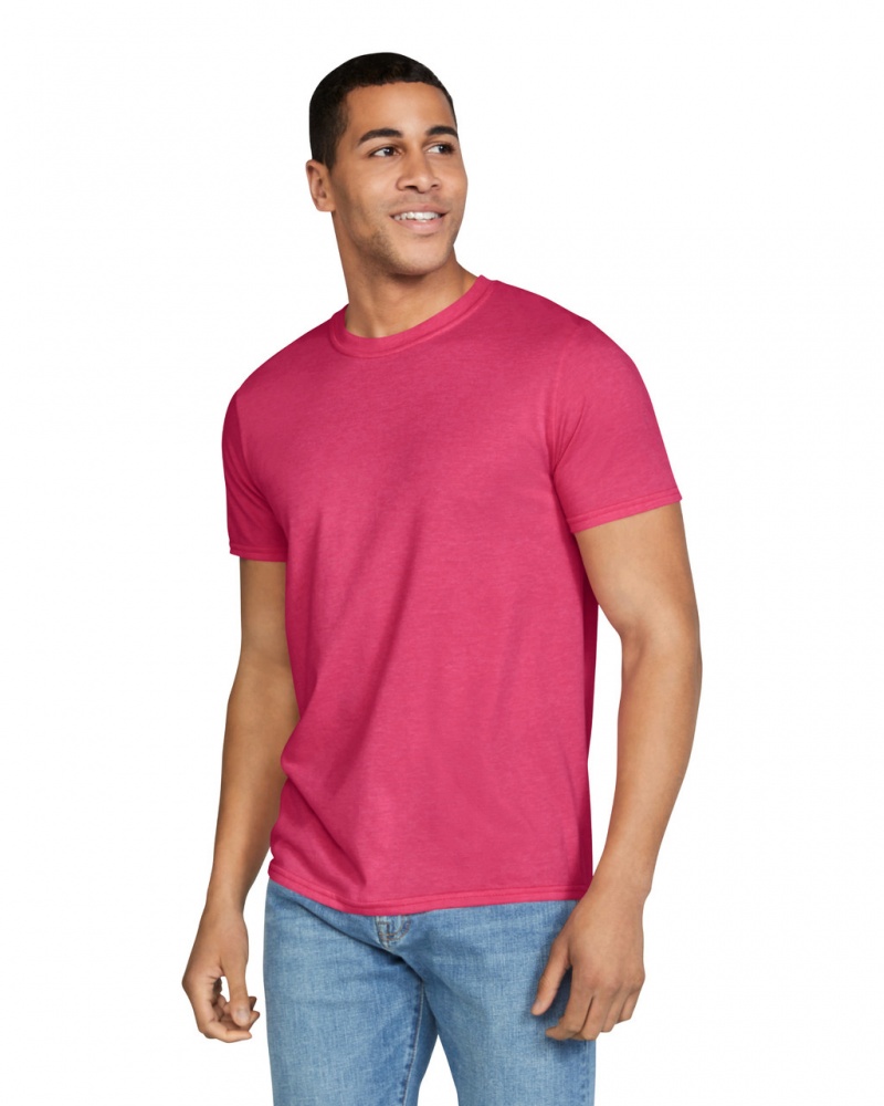 Heather Red Men\'s Gildan 64000 T-Shirts | YDGW62319