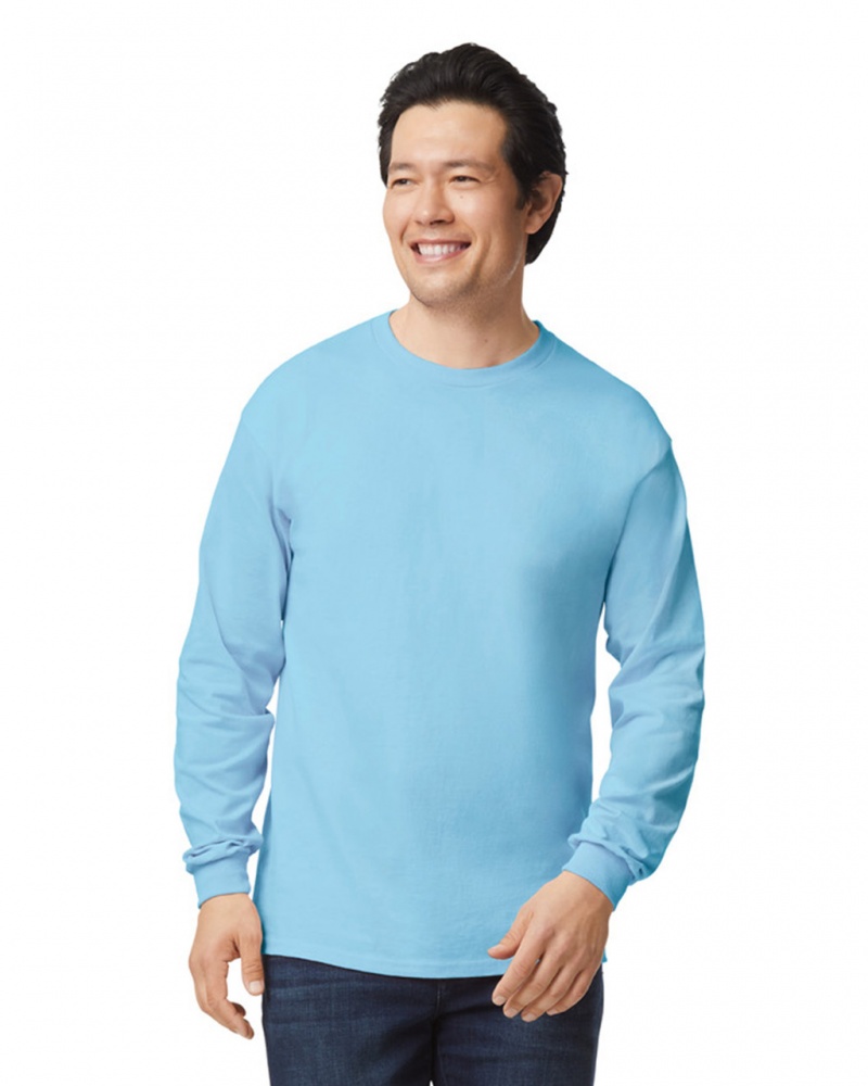 Light Blue Men\'s Gildan 2400 Long Sleeve T-Shirts | QZTU68152