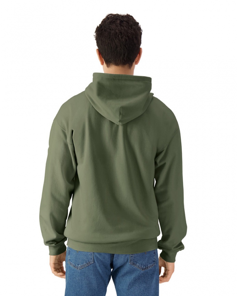 Military Green Men's Gildan SF600 Midweight Fleece Full Zip Hoodie Sweatshirt | UNLE89631