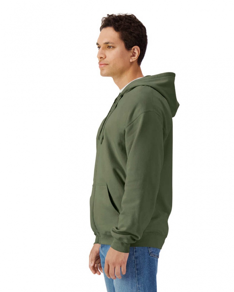 Military Green Men's Gildan SF600 Midweight Fleece Full Zip Hoodie | WQDX07632