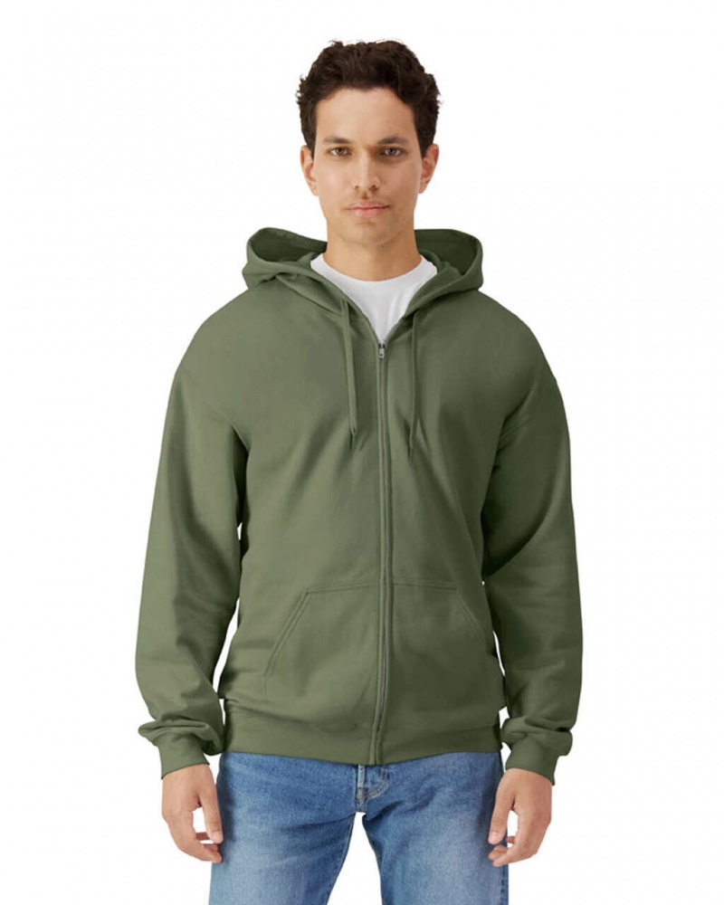 Military Green Men\'s Gildan SF600 Midweight Fleece Full Zip Hoodie | WQDX07632