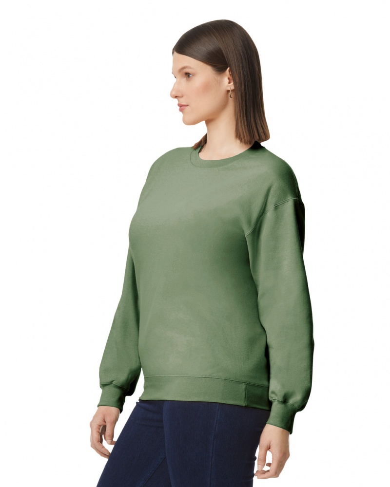 Military Green Women's Gildan SF000 Midweight Fleece Crewneck Sweatshirt | QCDN80657