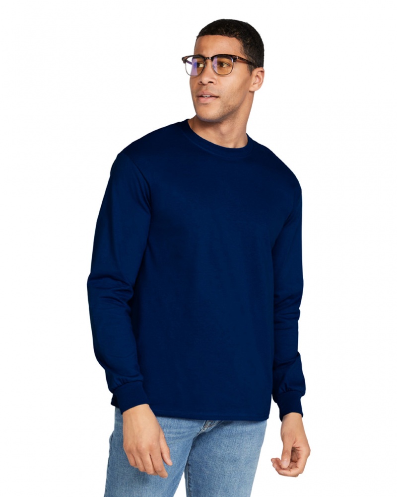 Navy Men\'s Gildan 2400 Long Sleeve T-Shirts | PDSZ50972