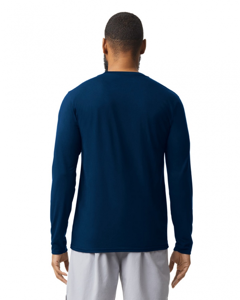 Navy Men's Gildan 42400 Long Sleeve T-Shirts | FAOJ71043