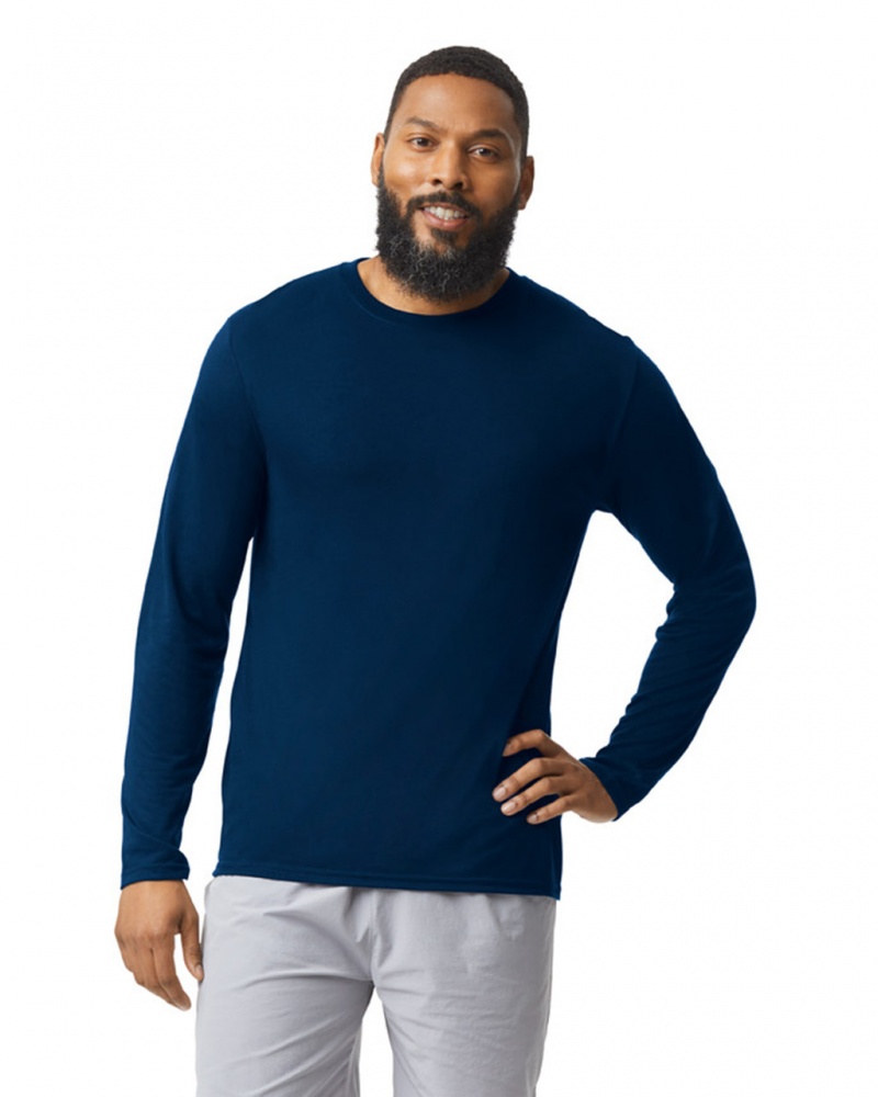 Navy Men\'s Gildan 42400 Long Sleeve T-Shirts | FAOJ71043