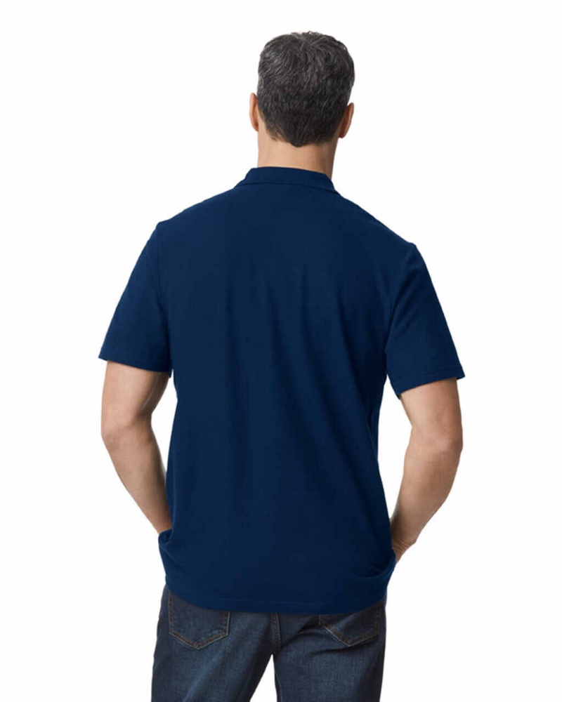 Navy Men's Gildan 64800 Pique Polo | TZYA06943