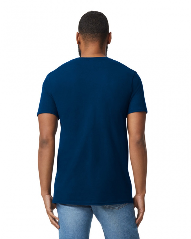 Navy Men's Gildan 64V00 V-Neck T-Shirts | DCKM59084