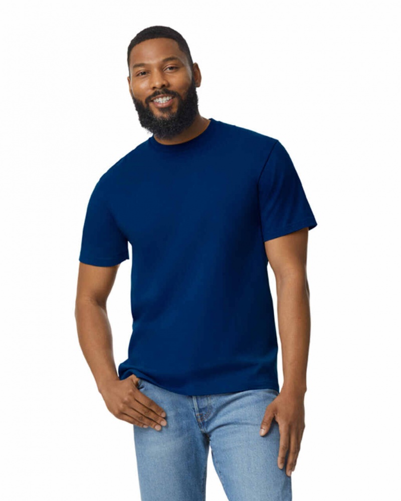 Navy Men\'s Gildan 65000 Midweight T-Shirts | EFQY35214