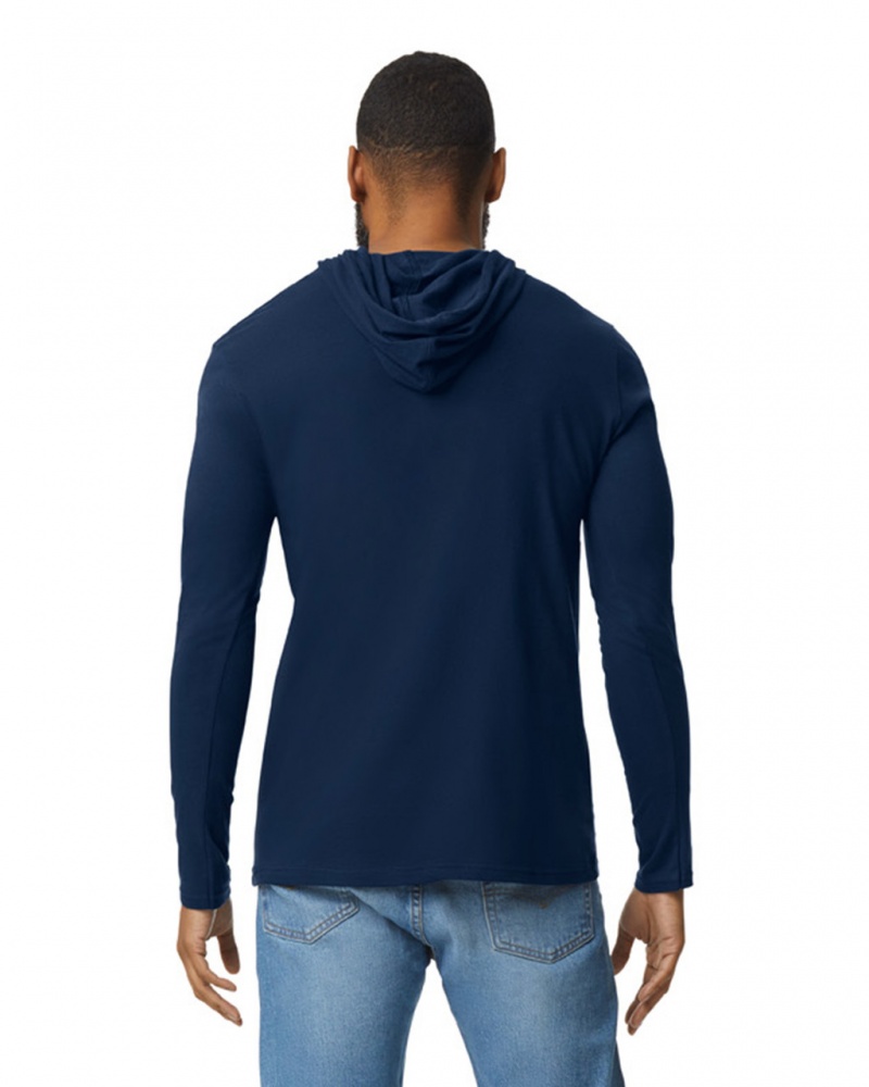 Navy Men's Gildan 987 Long Sleeve Hoodie T-Shirts | SWYN09524