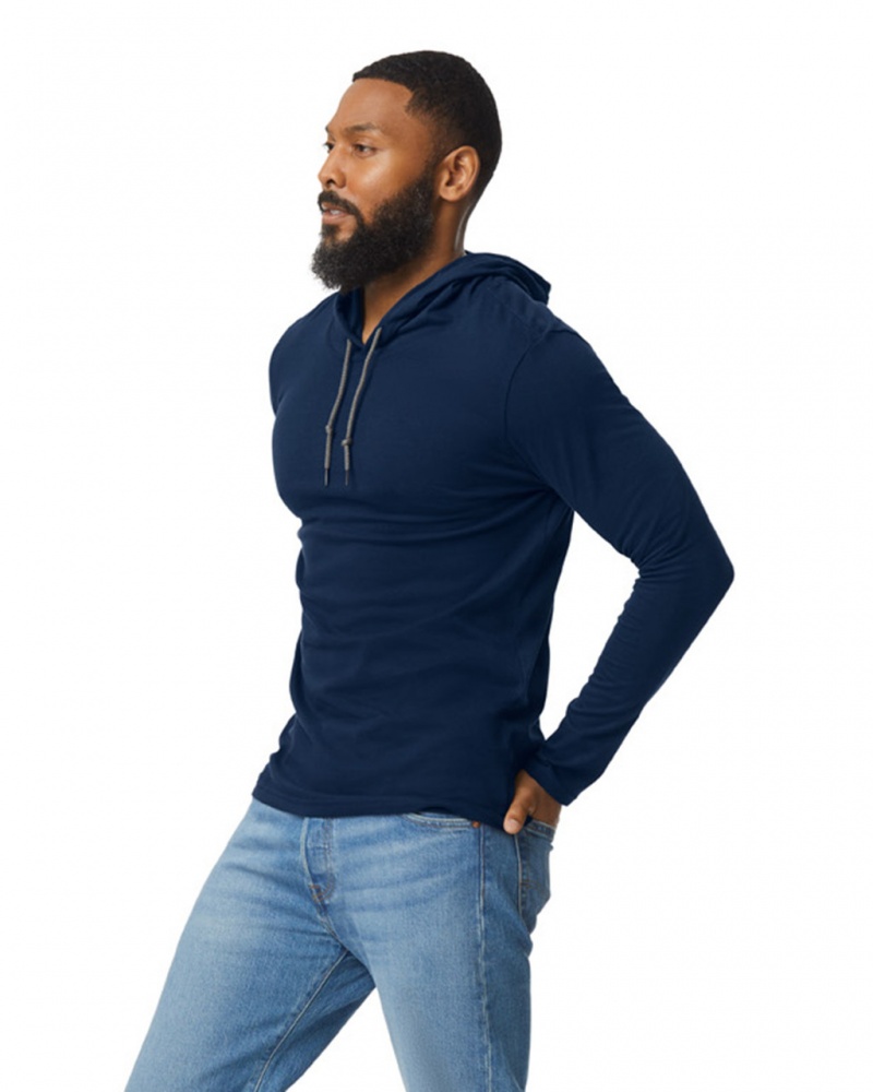 Navy Men's Gildan 987 Long Sleeve Hoodie T-Shirts | SWYN09524