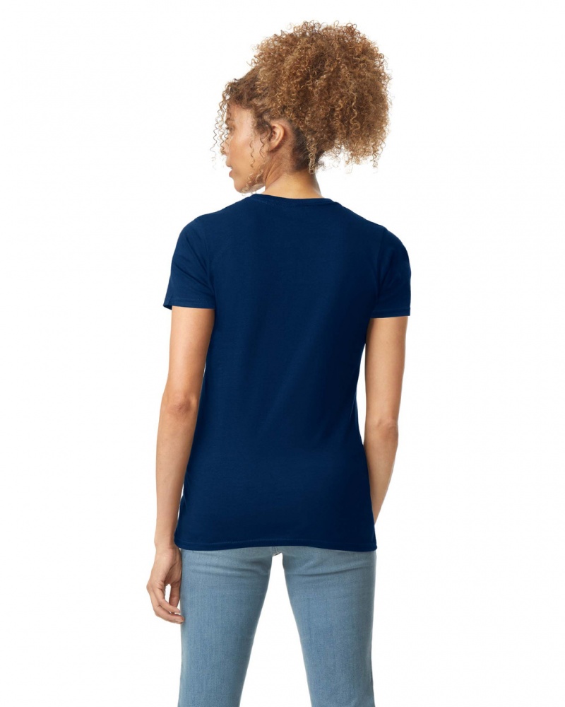 Navy Women's Gildan 64000L T-Shirts | UWJZ27318