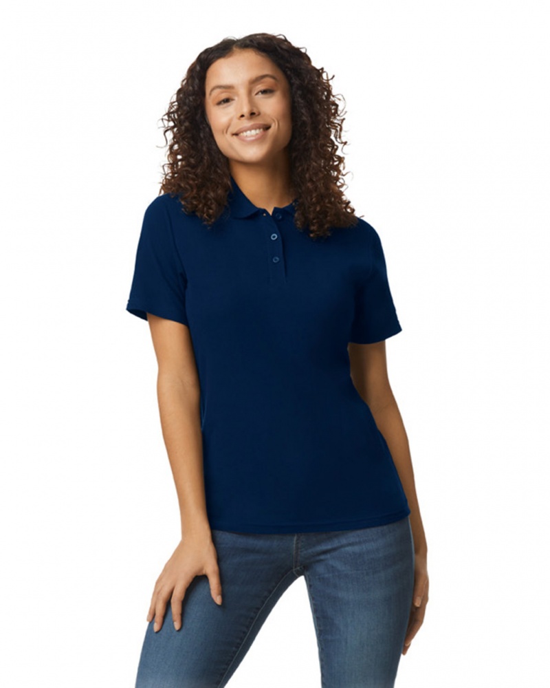 Navy Women\'s Gildan 64800L Pique Polo | ATEL53709