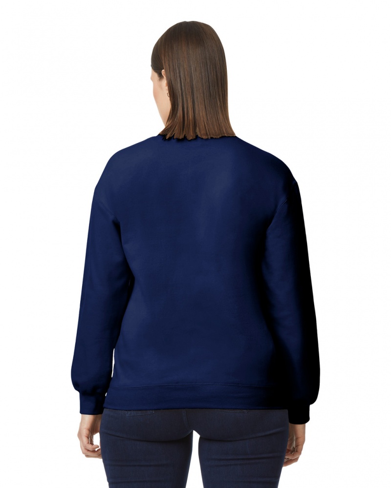 Navy Women's Gildan SF000 Midweight Fleece Crewneck Sweatshirt | MVYJ45692