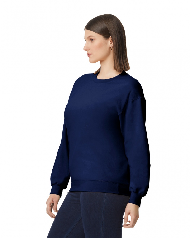 Navy Women's Gildan SF000 Midweight Fleece Crewneck Sweatshirt | MVYJ45692