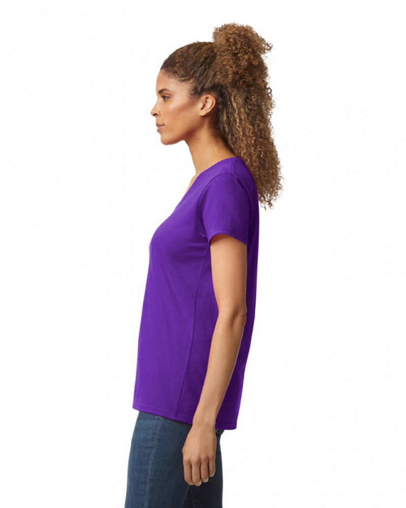 Purple Women's Gildan 5V00L V-Neck T-Shirts | DAUS61095