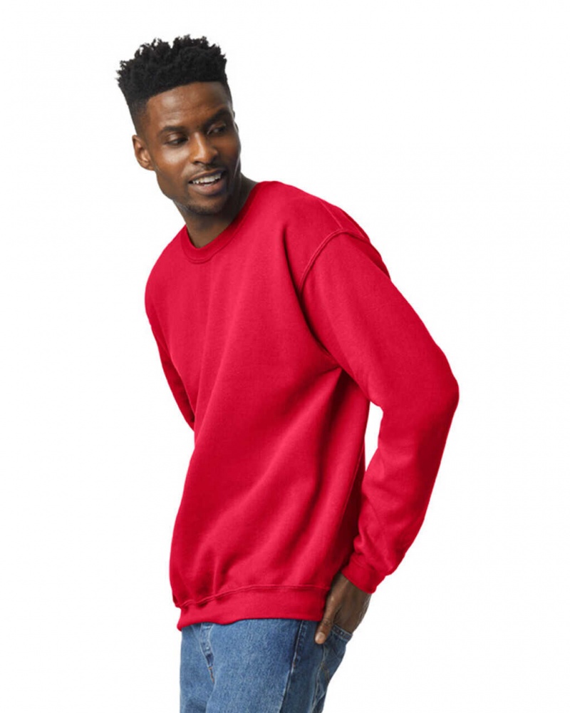 Red Men's Gildan 18000 Crewneck Sweatshirt | ZDGV37592