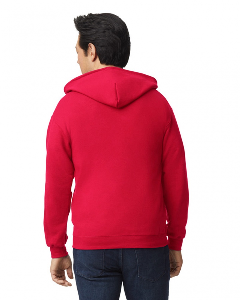 Red Men's Gildan 18600 Full Zip Hoodie Sweatshirt | CHJX63027