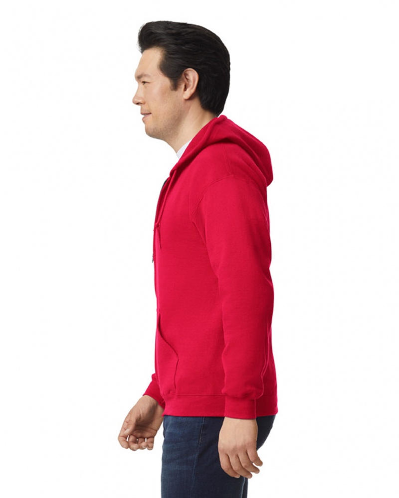 Red Men's Gildan 18600 Full Zip Hoodie Sweatshirt | CHJX63027