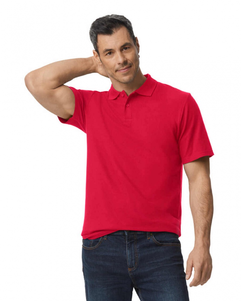 Red Men\'s Gildan 64800 Pique Polo | OCIP01268