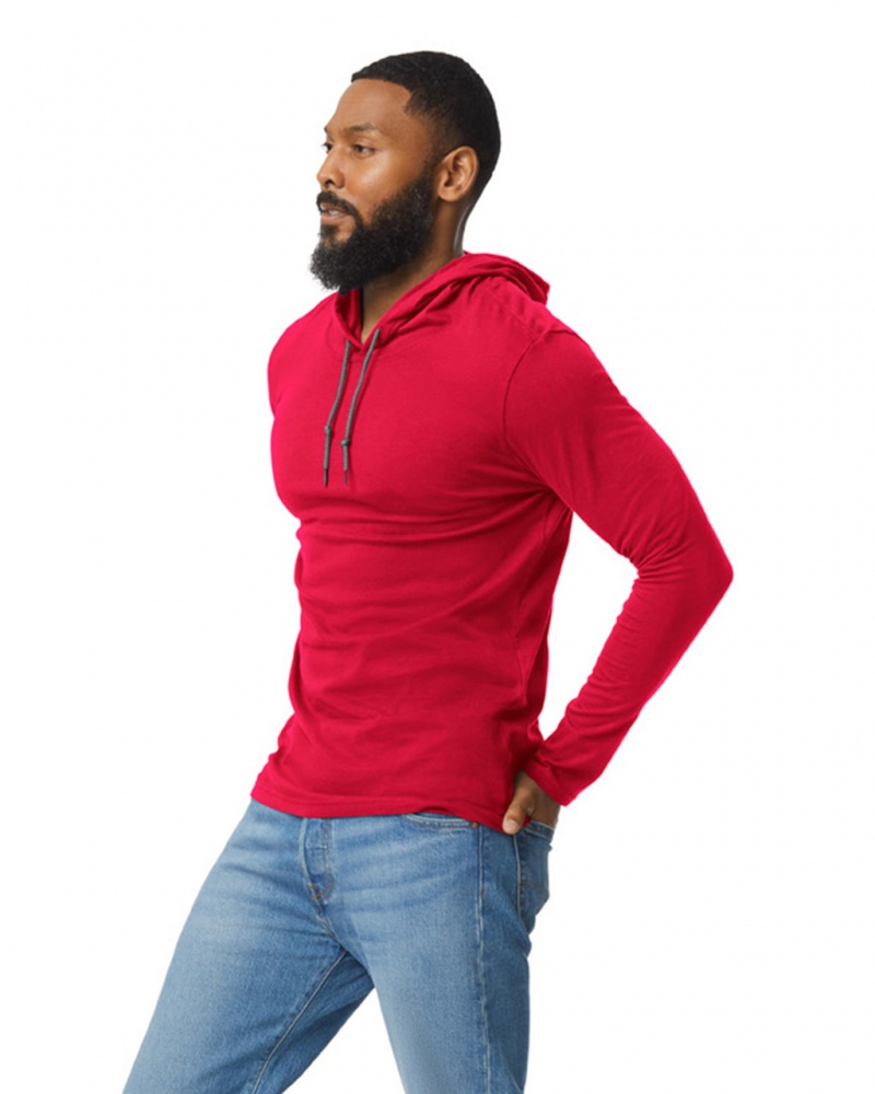 Red Men's Gildan 987 Long Sleeve Hoodie | EITQ95360