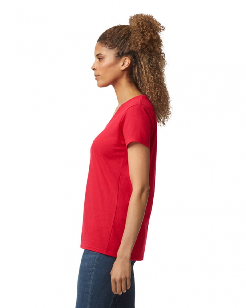 Red Women's Gildan 5V00L V-Neck T-Shirts | GNVU42719