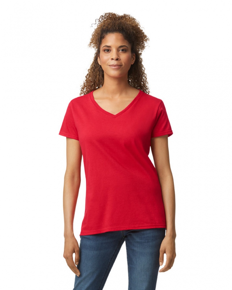 Red Women\'s Gildan 5V00L V-Neck T-Shirts | GNVU42719