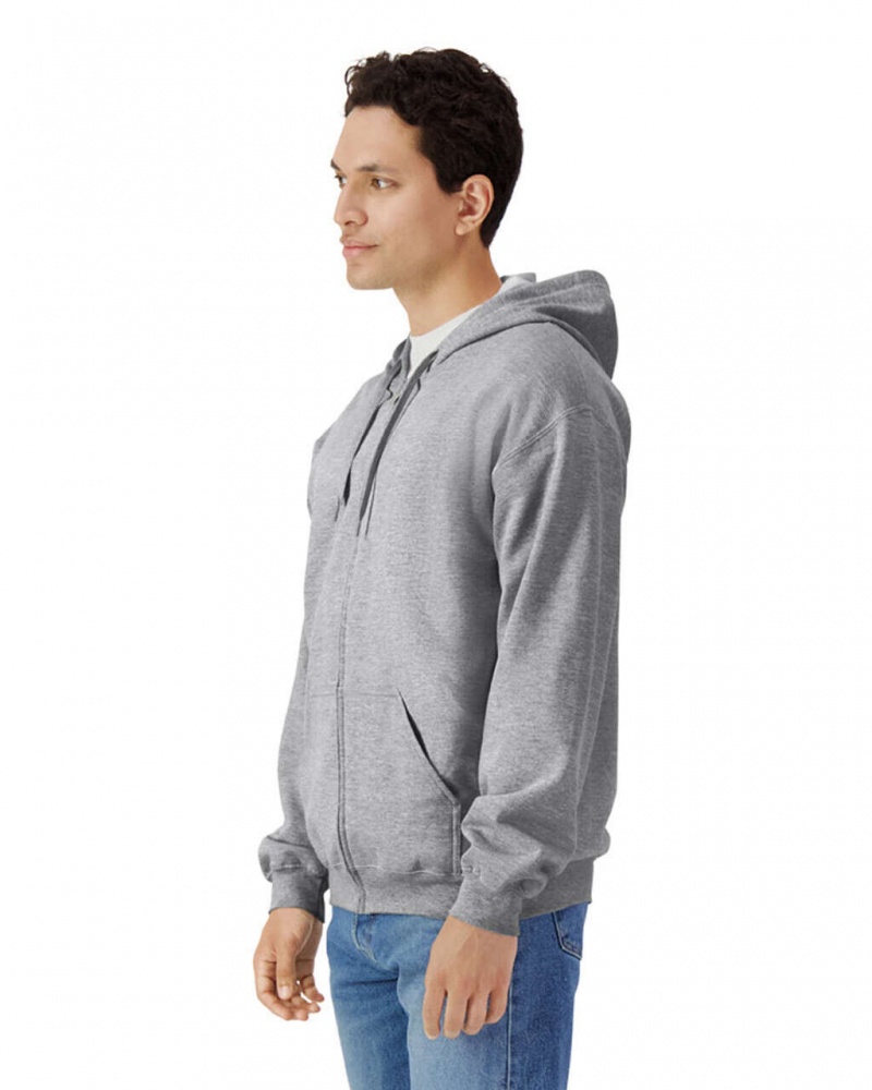 Ring Spun Sport Grey Men's Gildan SF600 Midweight Fleece Full Zip Hoodie Sweatshirt | BUQE54012