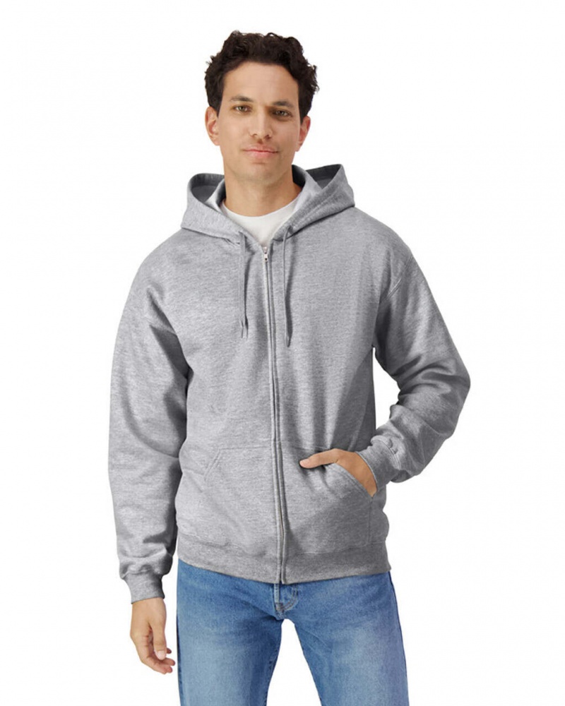 Ring Spun Sport Grey Men\'s Gildan SF600 Midweight Fleece Full Zip Hoodie Sweatshirt | BUQE54012