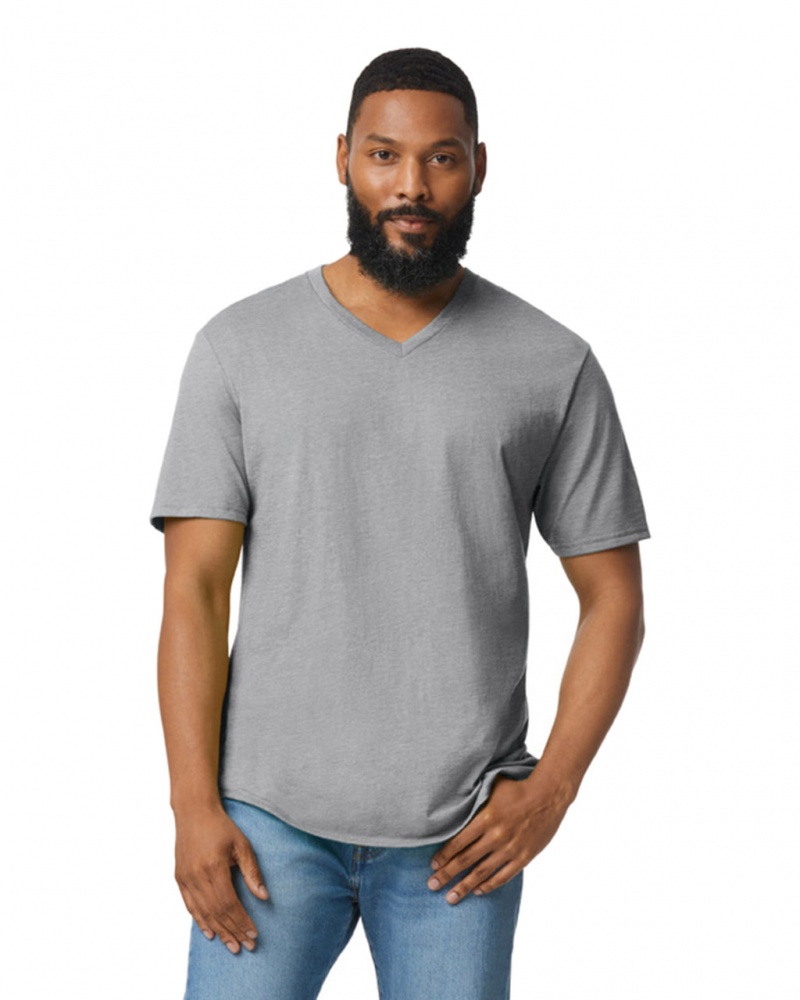 Ring Spun Sport Grey Men\'s Gildan 64V00 V-Neck T-Shirts | JKYE05837