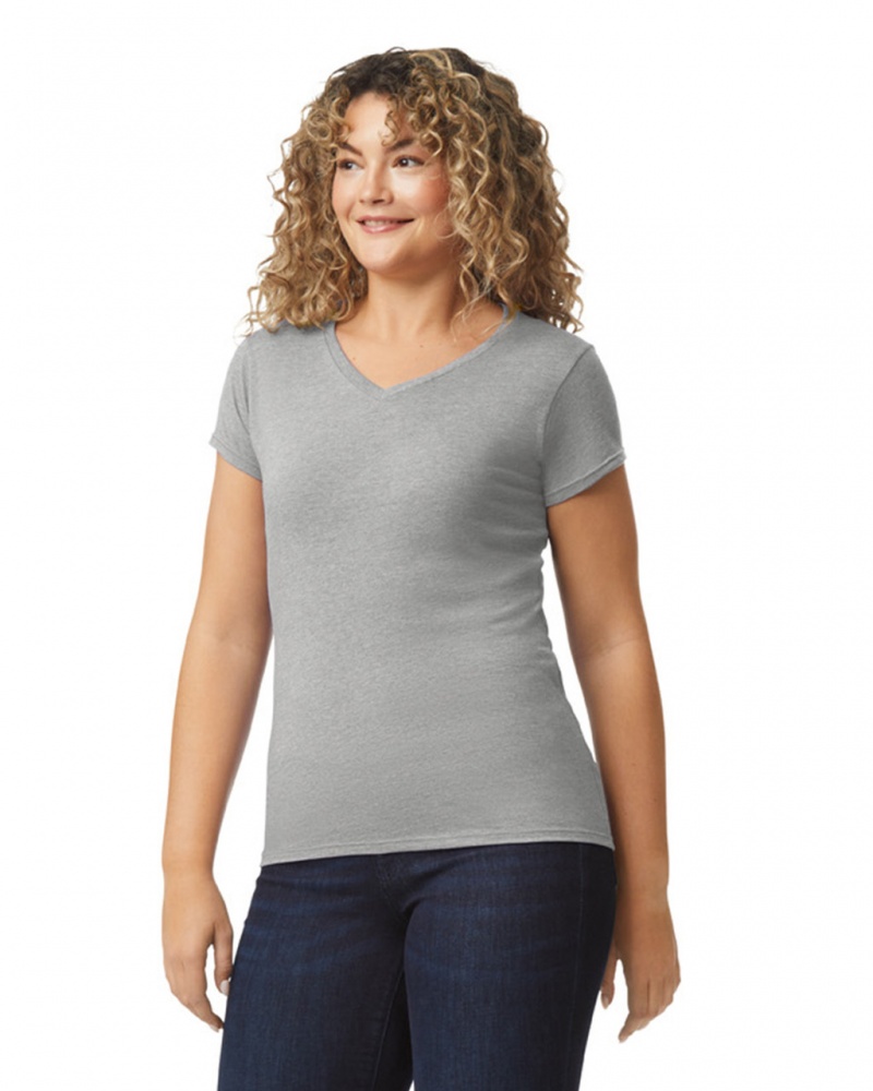 Ring Spun Sport Grey Women\'s Gildan 64V00L V-Neck T-Shirts | IGVC93862