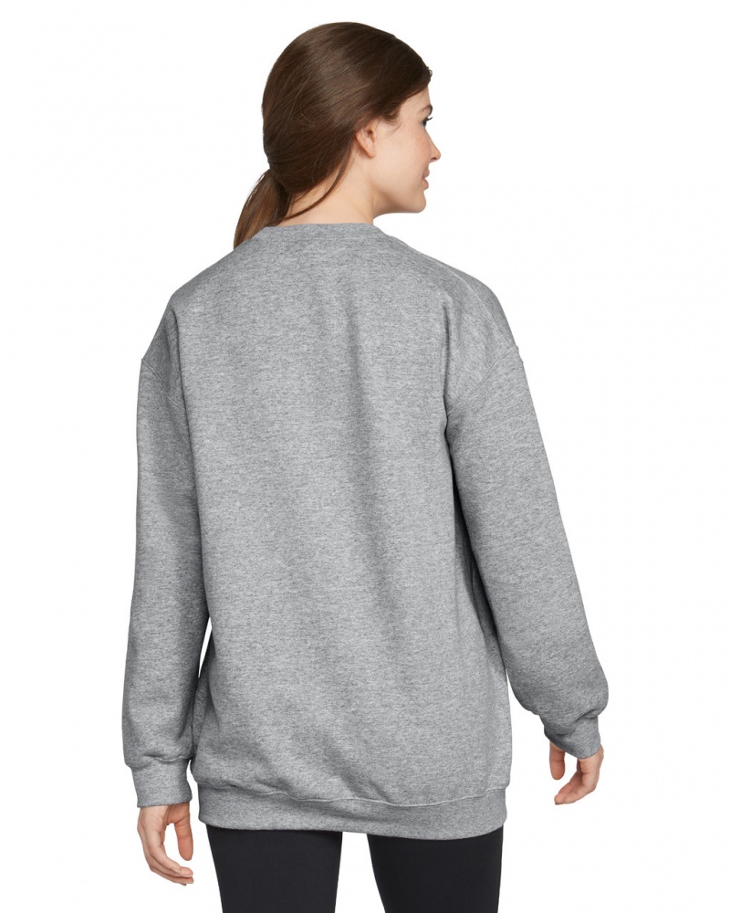 Ring Spun Sport Grey Women's Gildan SF000 Midweight Fleece Crewneck Sweatshirt | LOZJ84605