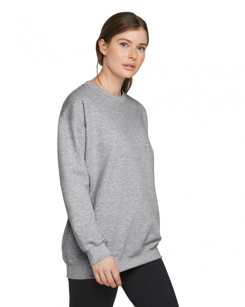 Ring Spun Sport Grey Women's Gildan SF000 Midweight Fleece Crewneck Sweatshirt | LOZJ84605