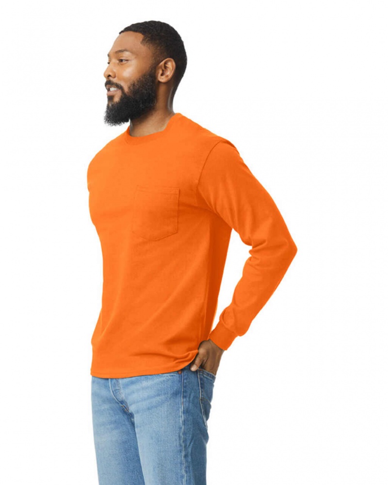 S Orange Men's Gildan 2410 Long Sleeve with Pocket T-Shirts | XDYM89435