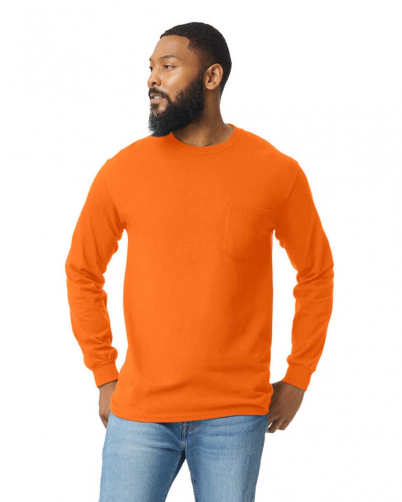 S Orange Men\'s Gildan 2410 Long Sleeve with Pocket T-Shirts | XDYM89435