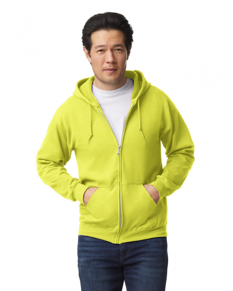 Safety Green Men\'s Gildan 18600 Full Zip Hoodie Sweatshirt | GMWF94136