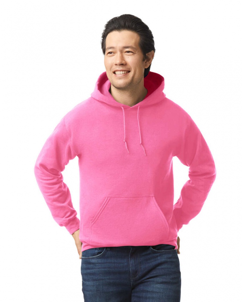 Safety Pink Men\'s Gildan 18500 Hoodie Sweatshirt | RXJL80691