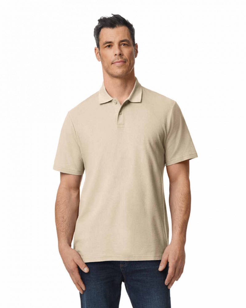 Sand Men\'s Gildan 64800 Pique Polo | NLGF94735