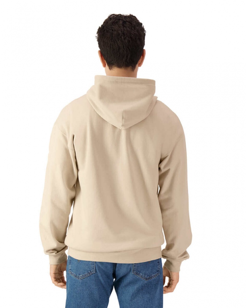 Sand Men's Gildan SF600 Midweight Fleece Full Zip Hoodie Sweatshirt | QONG16729