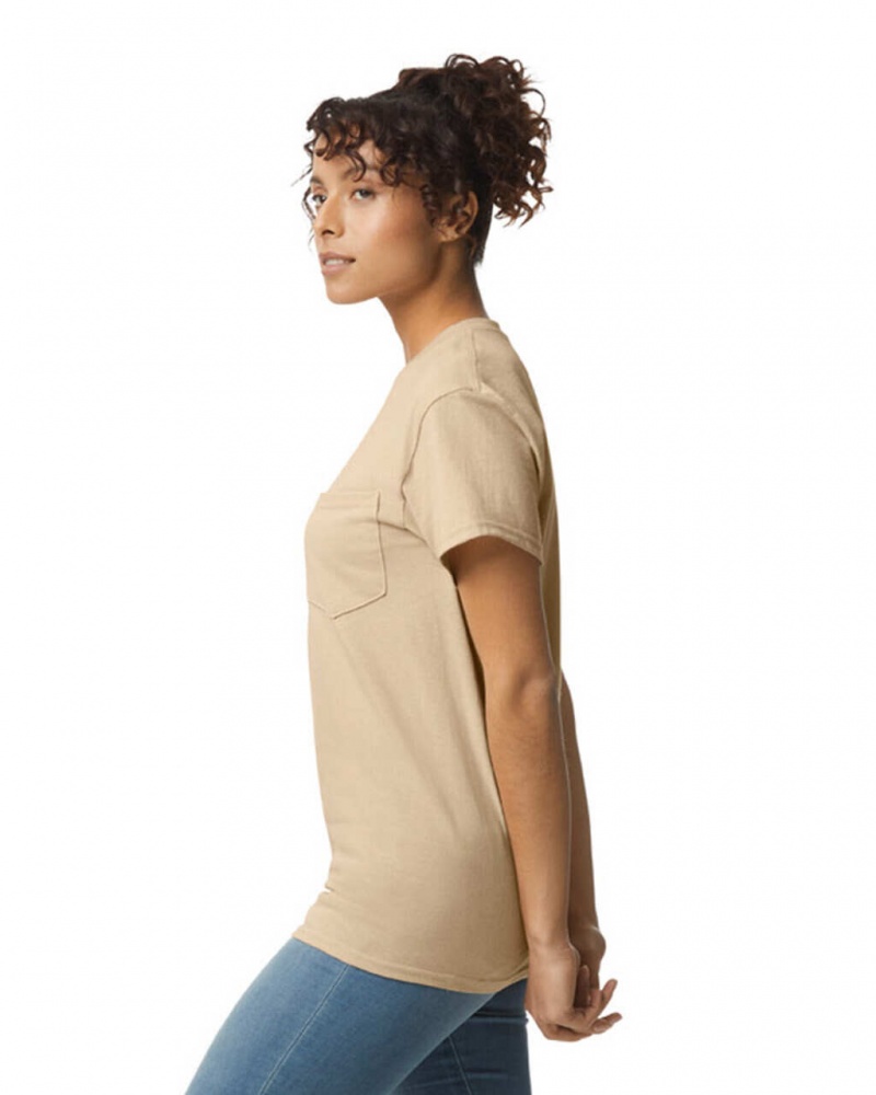 Sand Women's Gildan 2300 with Pocket T-Shirts | RXPN06289