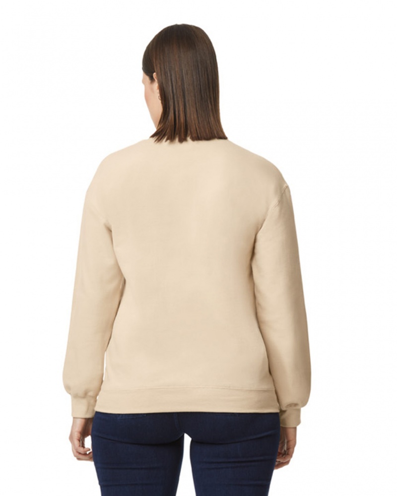 Sand Women's Gildan SF000 Midweight Fleece Crewneck Sweatshirt | AHDG68150