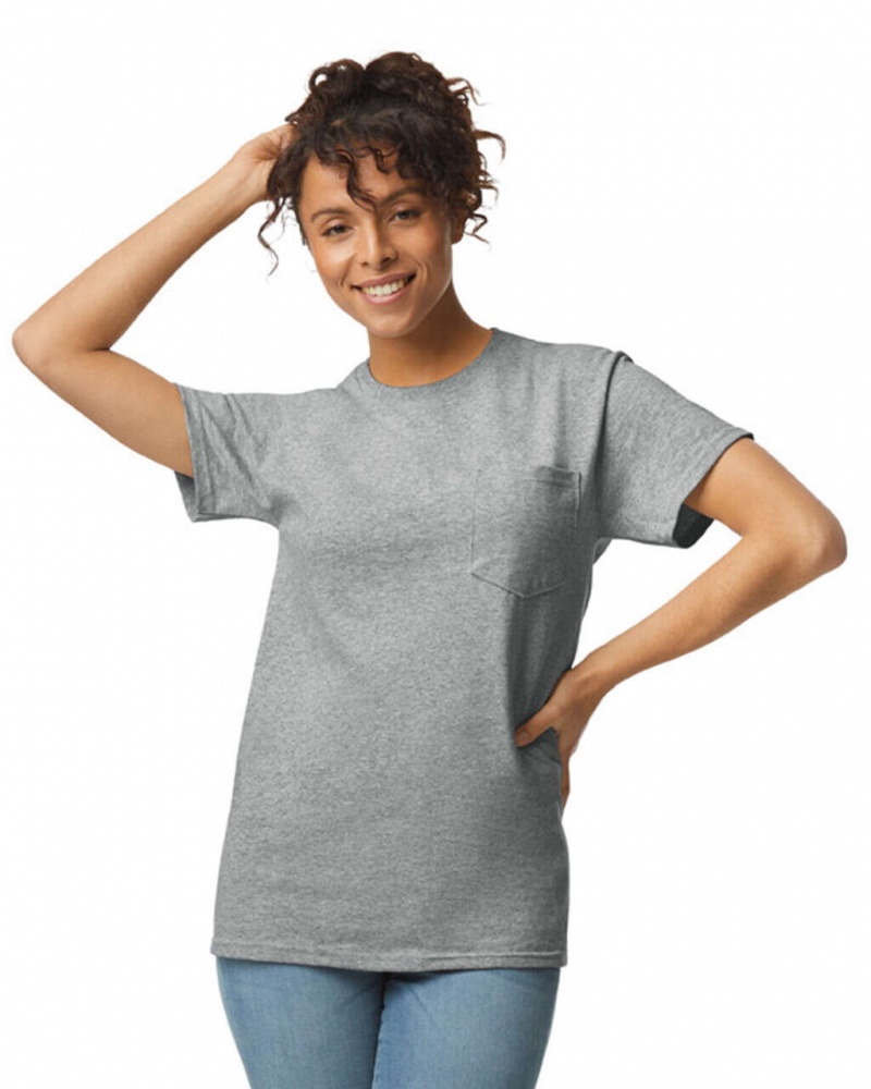 Sport Grey Women's Gildan 2300 with Pocket T-Shirts | JOVN59436